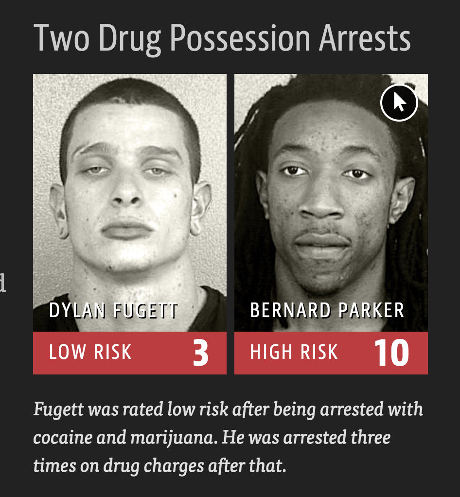 Dylan Fugett had three subsequent arrests for drug possession.  Bernard Parker had no subsequent offenses.
